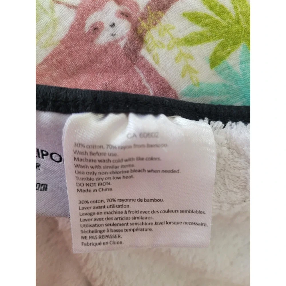 Lulujo Baby Hooded Towel Bamboo Cotton Muslin Sloth Jungle White Pink Green #7